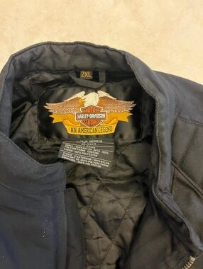 Harley-Davidson Black Quilted Lightweight Jacket with Gold Eagle Patch, Used